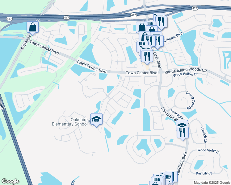 map of restaurants, bars, coffee shops, grocery stores, and more near 1416 Timberbend Circle in Orlando