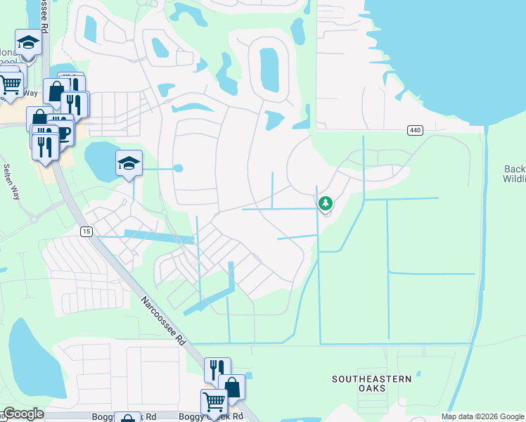 map of restaurants, bars, coffee shops, grocery stores, and more near Woodfort Street in Orlando