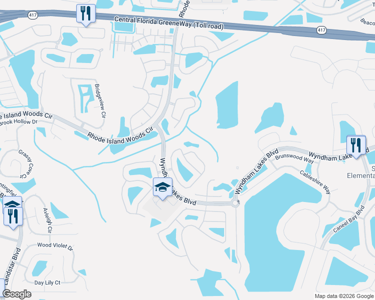 map of restaurants, bars, coffee shops, grocery stores, and more near 14245 Wistful Loop in Orlando