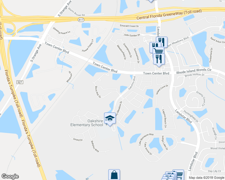 map of restaurants, bars, coffee shops, grocery stores, and more near 14234 Boca Key Drive in Orlando