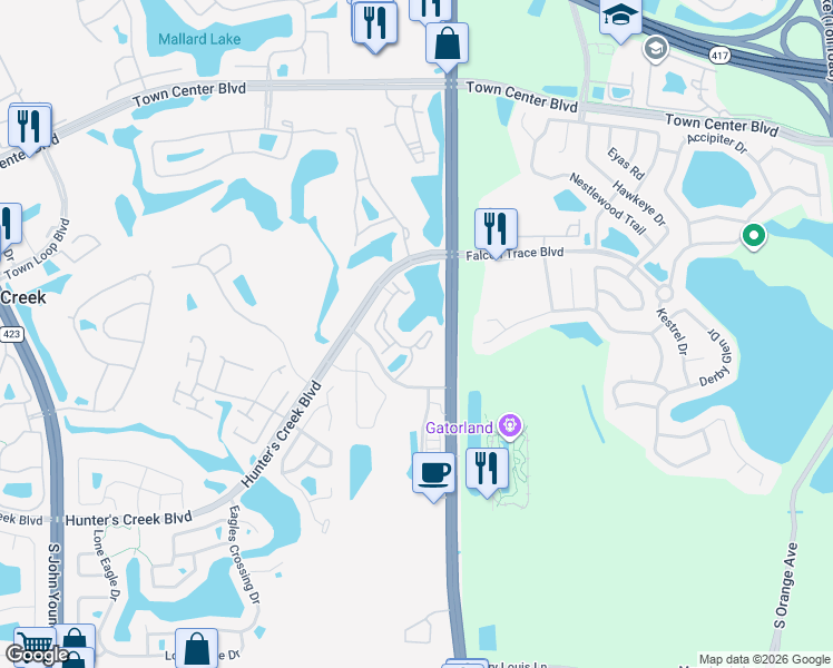 map of restaurants, bars, coffee shops, grocery stores, and more near 2001 Tizewell Circle in Orlando