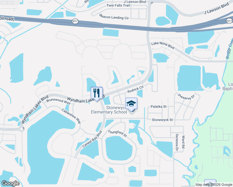 map of restaurants, bars, coffee shops, grocery stores, and more near 3361 Rodrick Circle in Orlando
