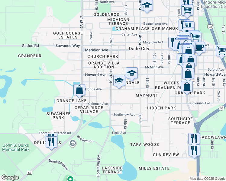 map of restaurants, bars, coffee shops, grocery stores, and more near 13852 17th Street in Dade City