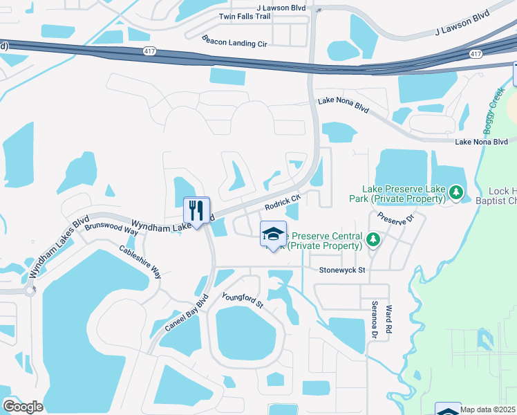 map of restaurants, bars, coffee shops, grocery stores, and more near 3308 Rodrick Circle in Orlando