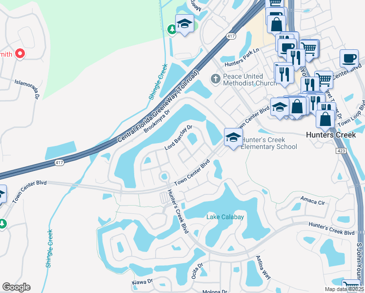 map of restaurants, bars, coffee shops, grocery stores, and more near 4741 Ainsworth Drive in Orlando
