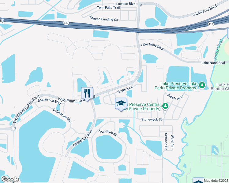 map of restaurants, bars, coffee shops, grocery stores, and more near 3308 Rodrick Circle in Orlando