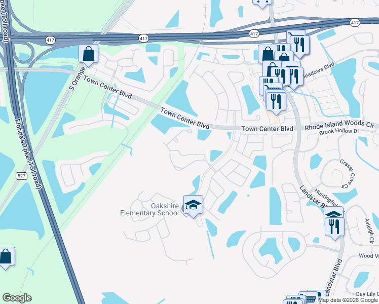 map of restaurants, bars, coffee shops, grocery stores, and more near 1203 Madeira Key Way in Orlando