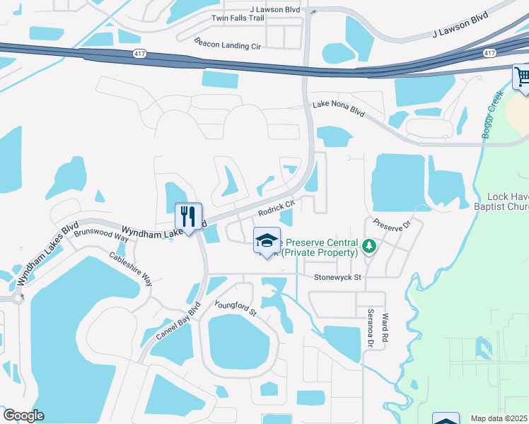 map of restaurants, bars, coffee shops, grocery stores, and more near 3269 Rodrick Circle in Orlando