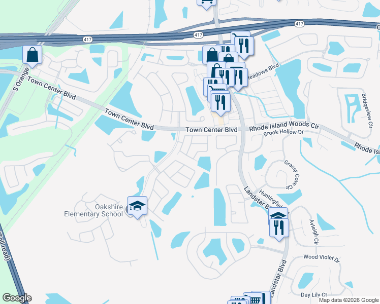 map of restaurants, bars, coffee shops, grocery stores, and more near 14241 Crystal Key Place in Orlando