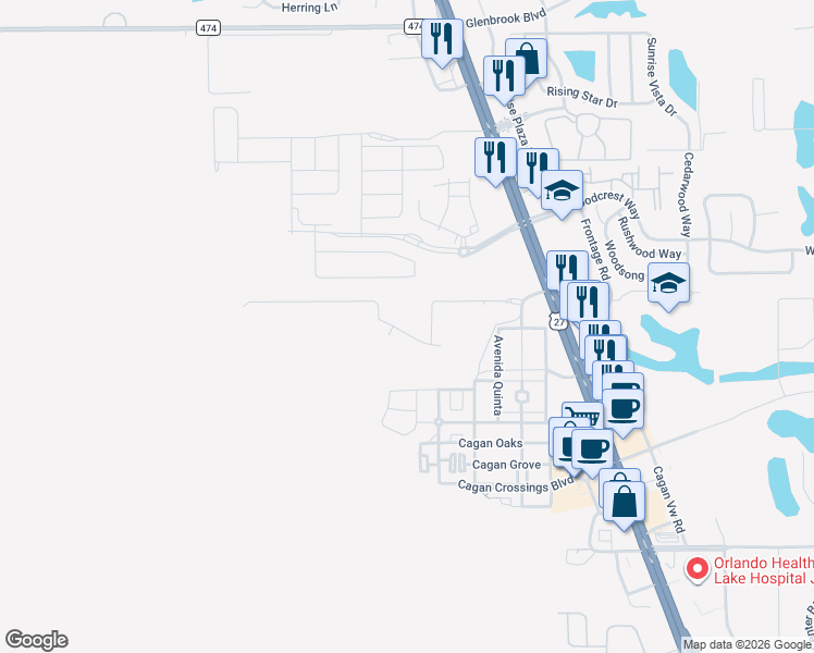map of restaurants, bars, coffee shops, grocery stores, and more near 700 Avenida Cuarta in Clermont