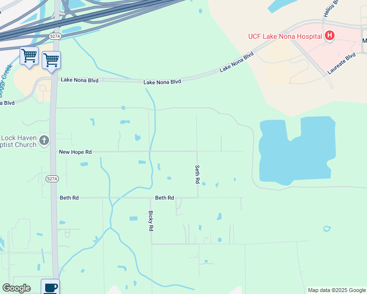 map of restaurants, bars, coffee shops, grocery stores, and more near 6745 New Hope Road in Orlando
