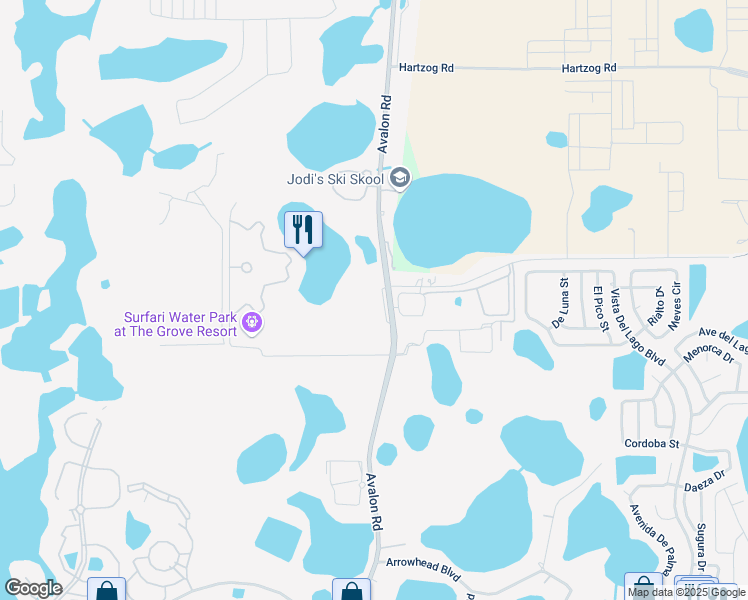 map of restaurants, bars, coffee shops, grocery stores, and more near 14200 Avalon Road in Winter Garden