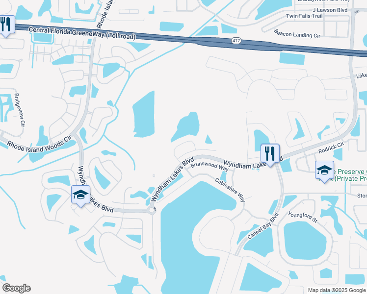 map of restaurants, bars, coffee shops, grocery stores, and more near 2444 Brewerton Lane in Orlando