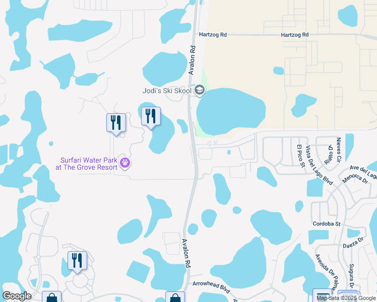 map of restaurants, bars, coffee shops, grocery stores, and more near 14200 Avalon Road in Winter Garden