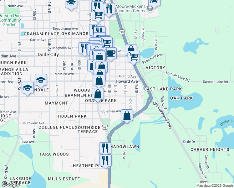 map of restaurants, bars, coffee shops, grocery stores, and more near 13848 4th Street in Dade City