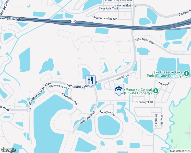 map of restaurants, bars, coffee shops, grocery stores, and more near 2579 Carrickton Circle in Orlando