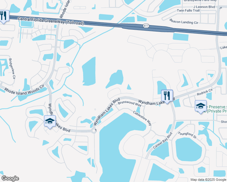 map of restaurants, bars, coffee shops, grocery stores, and more near 2444 Brewerton Lane in Orlando