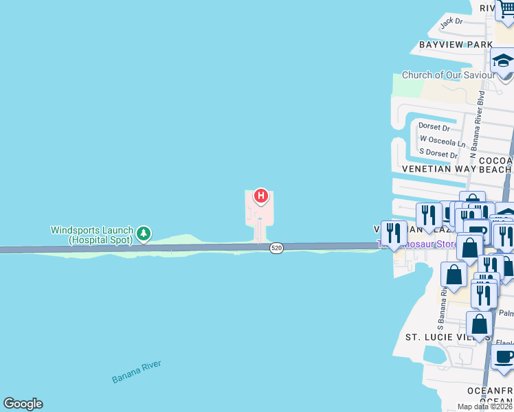 map of restaurants, bars, coffee shops, grocery stores, and more near 699 West Cocoa Beach Causeway in Cocoa Beach