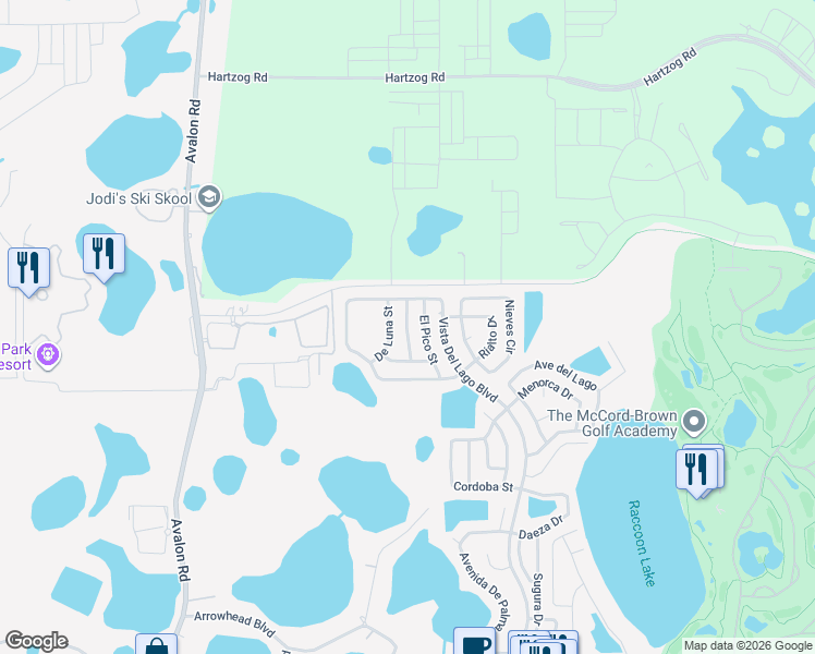 map of restaurants, bars, coffee shops, grocery stores, and more near 14245 Los Altos Street in Winter Garden