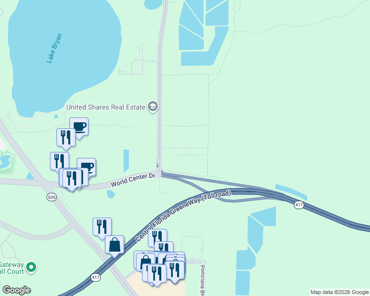 map of restaurants, bars, coffee shops, grocery stores, and more near 14004 Shell Rock Drive in Orlando