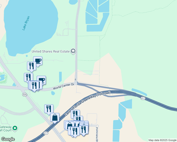 map of restaurants, bars, coffee shops, grocery stores, and more near 14004 Shell Rock Drive in Orlando