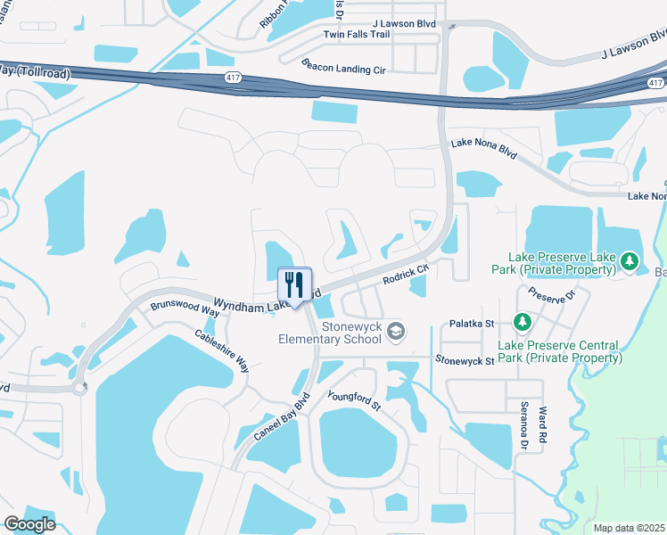 map of restaurants, bars, coffee shops, grocery stores, and more near 2524 Carrickton Circle in Orlando