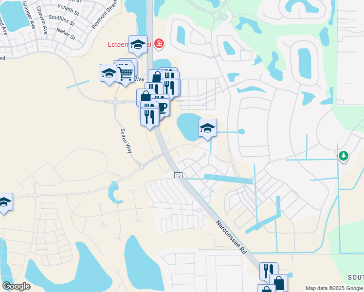 map of restaurants, bars, coffee shops, grocery stores, and more near 14495 Narcoossee Road in Orlando