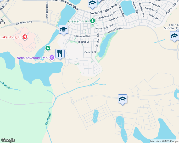 map of restaurants, bars, coffee shops, grocery stores, and more near 14454 Haroche Avenue in Orlando