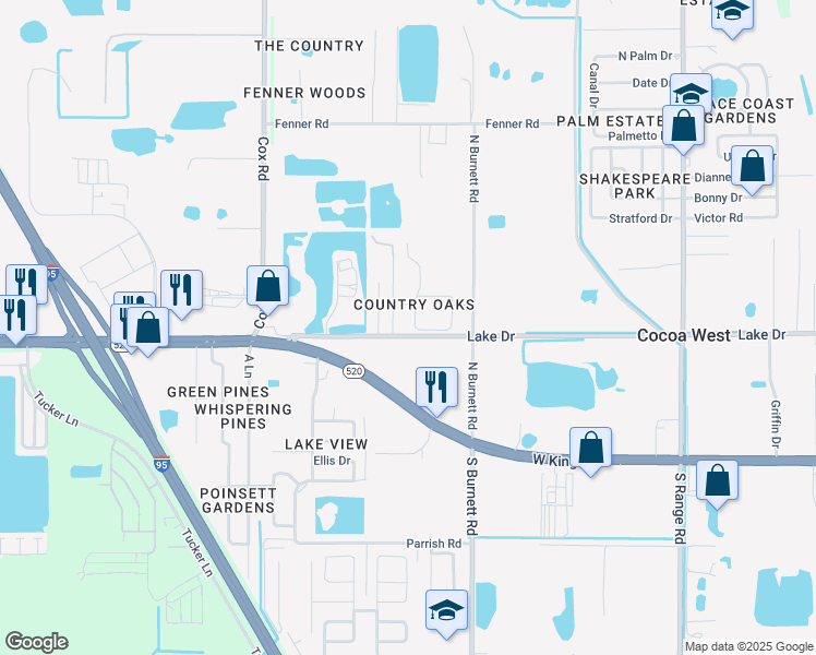 map of restaurants, bars, coffee shops, grocery stores, and more near in Cocoa West