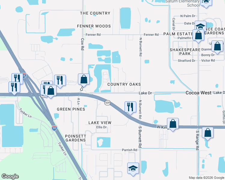 map of restaurants, bars, coffee shops, grocery stores, and more near 308 Sun Dial Court in Cocoa