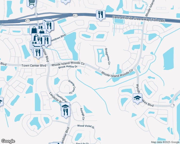 map of restaurants, bars, coffee shops, grocery stores, and more near 1739 Brook Hollow Drive in Orlando