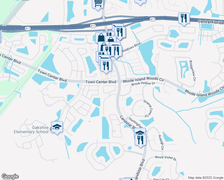 map of restaurants, bars, coffee shops, grocery stores, and more near 1350 Lucaya Circle in Orlando