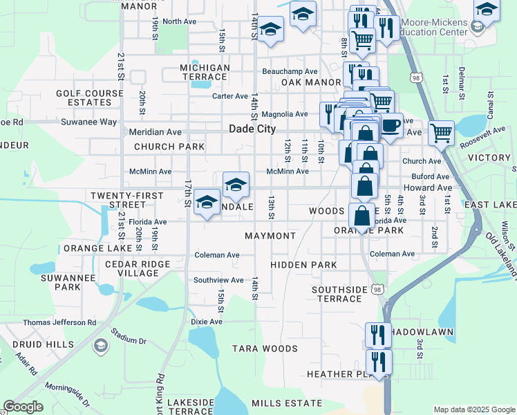 map of restaurants, bars, coffee shops, grocery stores, and more near 13922 14th Street in Dade City