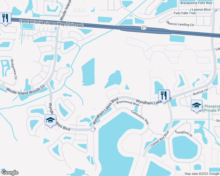 map of restaurants, bars, coffee shops, grocery stores, and more near 2444 Brewerton Ln in Orlando