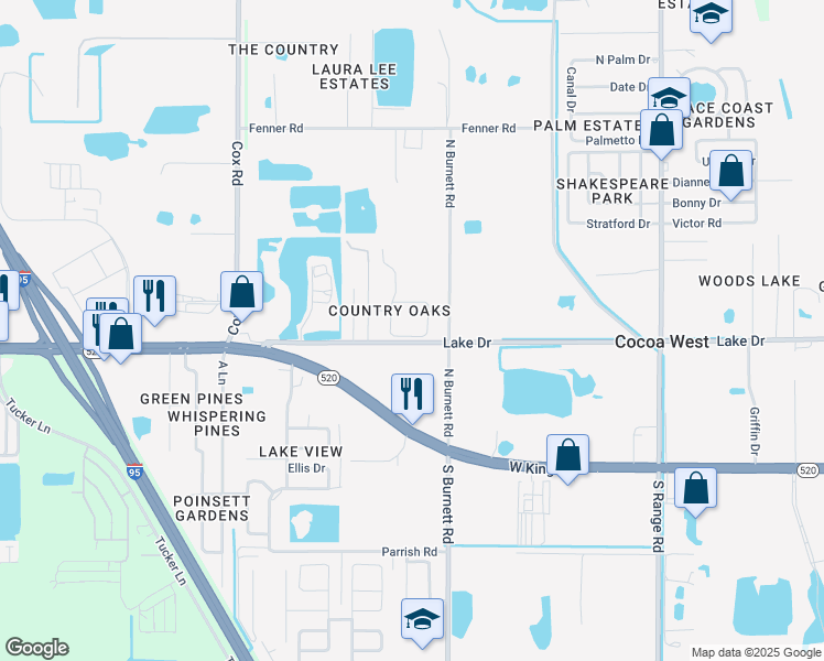 map of restaurants, bars, coffee shops, grocery stores, and more near 3718 Chambers Lane in Cocoa