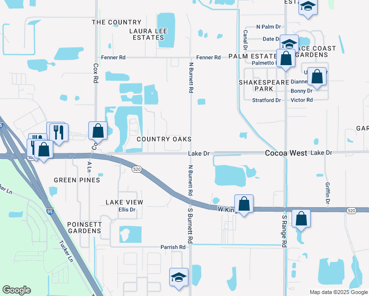 map of restaurants, bars, coffee shops, grocery stores, and more near 3718 Chambers Lane in Cocoa