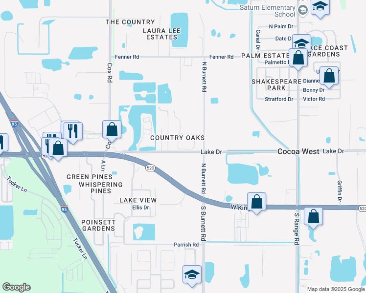 map of restaurants, bars, coffee shops, grocery stores, and more near 3718 Chambers Lane in Cocoa