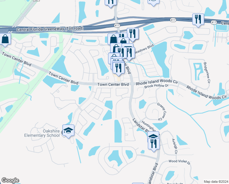 map of restaurants, bars, coffee shops, grocery stores, and more near 1165 Lucaya Circle in Orlando
