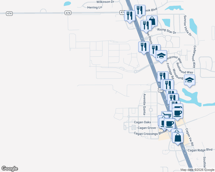 map of restaurants, bars, coffee shops, grocery stores, and more near 700 Avenida Cuarta in Clermont