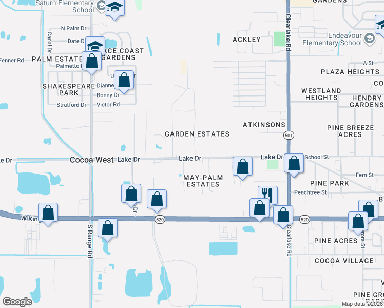 map of restaurants, bars, coffee shops, grocery stores, and more near 301 Cherry Laurel Avenue in Cocoa