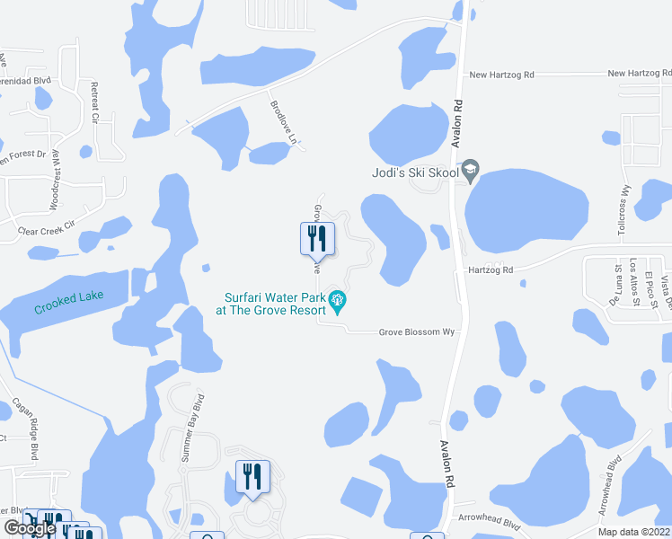 map of restaurants, bars, coffee shops, grocery stores, and more near 15651 Grove Resort Avenue in Winter Garden