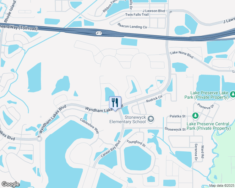 map of restaurants, bars, coffee shops, grocery stores, and more near 2579 Carrickton Circle in Orlando