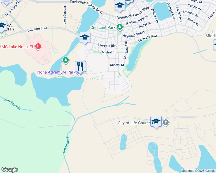 map of restaurants, bars, coffee shops, grocery stores, and more near 14454 Haroche Avenue in Orlando