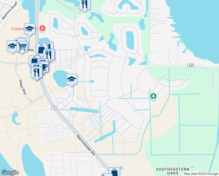 map of restaurants, bars, coffee shops, grocery stores, and more near 13207 Woodfort Lane in Orlando