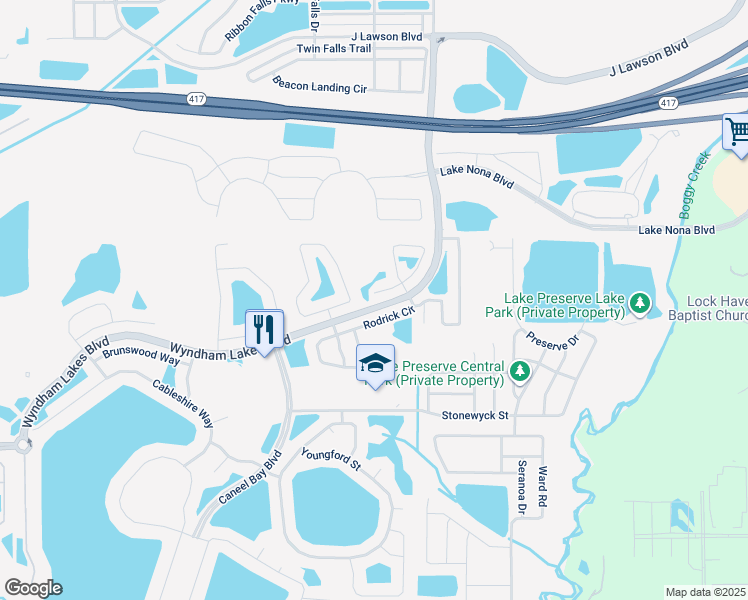 map of restaurants, bars, coffee shops, grocery stores, and more near 2800 Adelaide Court in Orlando