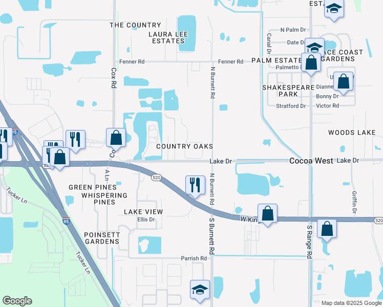 map of restaurants, bars, coffee shops, grocery stores, and more near 3718 Chambers Lane in Cocoa