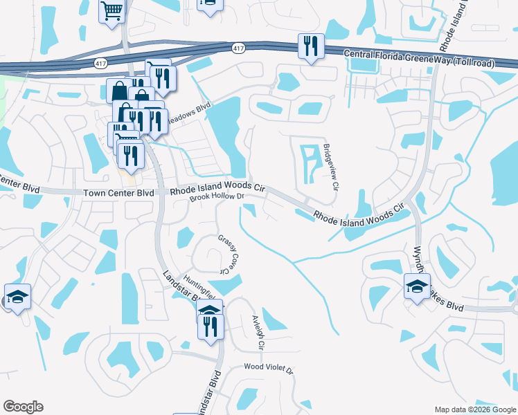 map of restaurants, bars, coffee shops, grocery stores, and more near 14119 Ridge Creek Court in Orlando