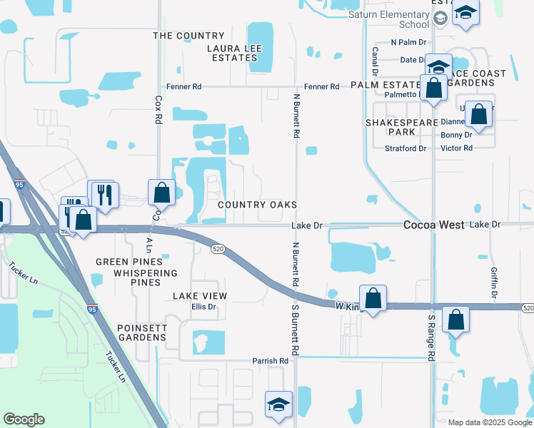 map of restaurants, bars, coffee shops, grocery stores, and more near 3718 Chambers Lane in Cocoa