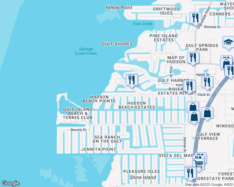 map of restaurants, bars, coffee shops, grocery stores, and more near 6323 Lonnie Lee Lane in Hudson