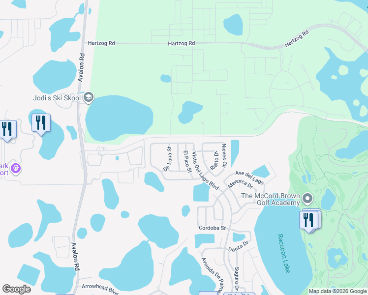 map of restaurants, bars, coffee shops, grocery stores, and more near 14245 Los Altos Street in Winter Garden